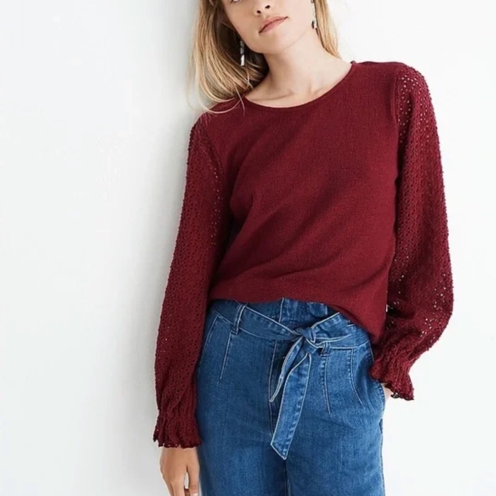 Madewell Maroon Ruffle Long Sleeve Blouse XS